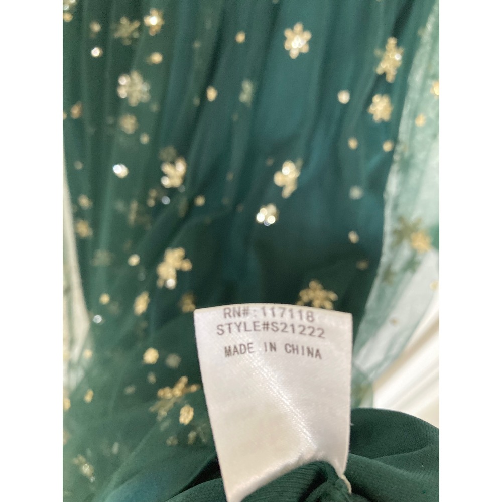 Soieblu Forest Green Tulle Gold Glitter Star Snowflake V-Neck Midi Dress M - Picture 6 of 9